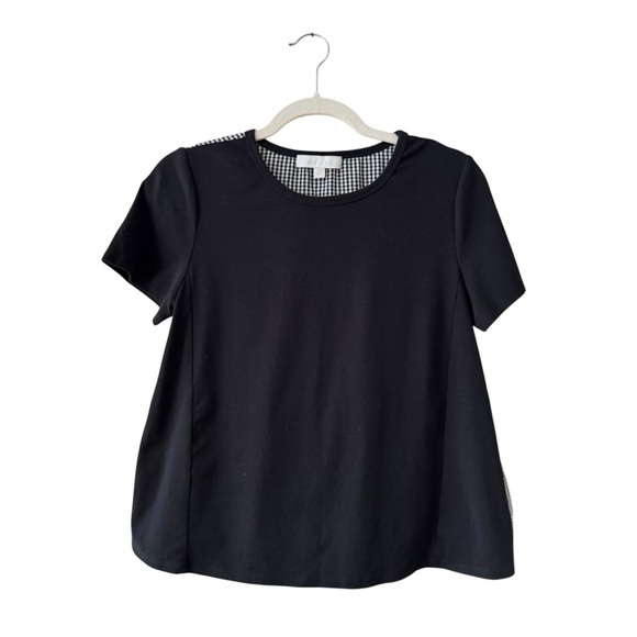 Eri + Ali Shirley Gingham Back Tee Blouse Top Size XS Black White Anthropologie - Picture 2 of 12
